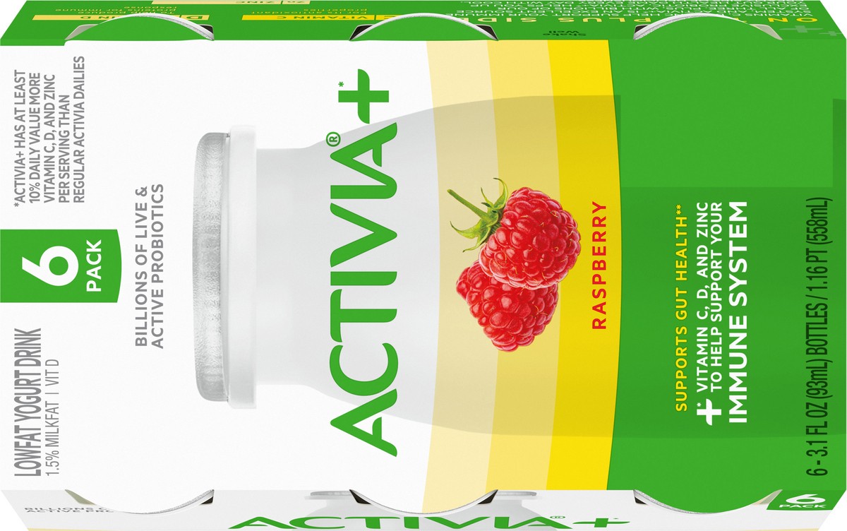 slide 6 of 9, Activia+ Multi-Benefit Raspberry Probiotic Lowfat Yogurt Drinks, Delicious Probiotic Yogurt Bottles Help Support Gut Health and Immune System, 6 Ct, 3.1 FL OZ, 3.10 fl oz
