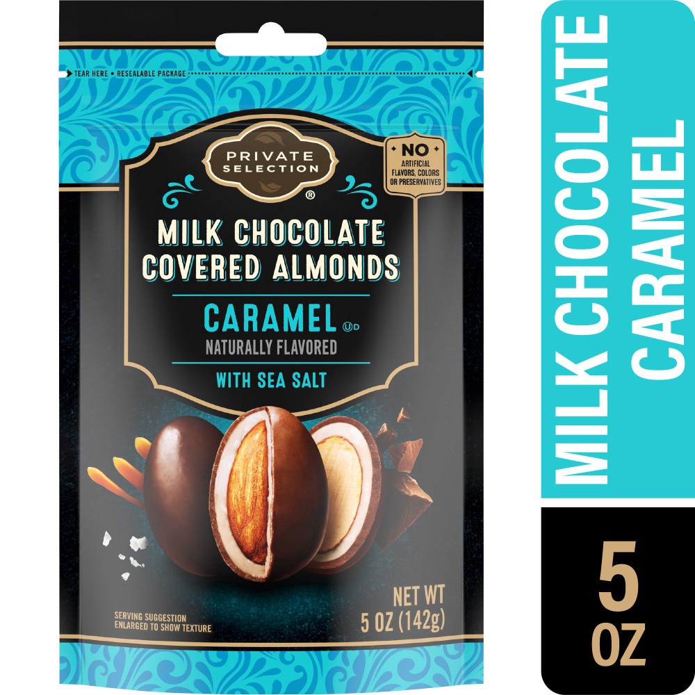 slide 1 of 5, Private Selection Milk Chocolate Carmel Sea Salt Almonds, 5 oz