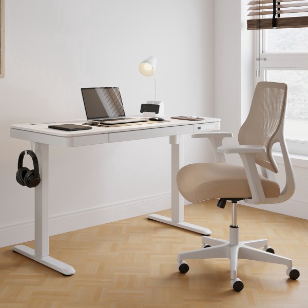 slide 6 of 10, Realspace® 47"" Vetra Electric Height-Adjustable Standing Desk, White, 1 ct