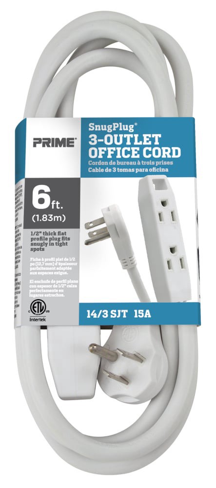 slide 1 of 1, Prime Wire & Cable Prime® Snug Plug Low-Profile Office Extension Cord, 6 ft