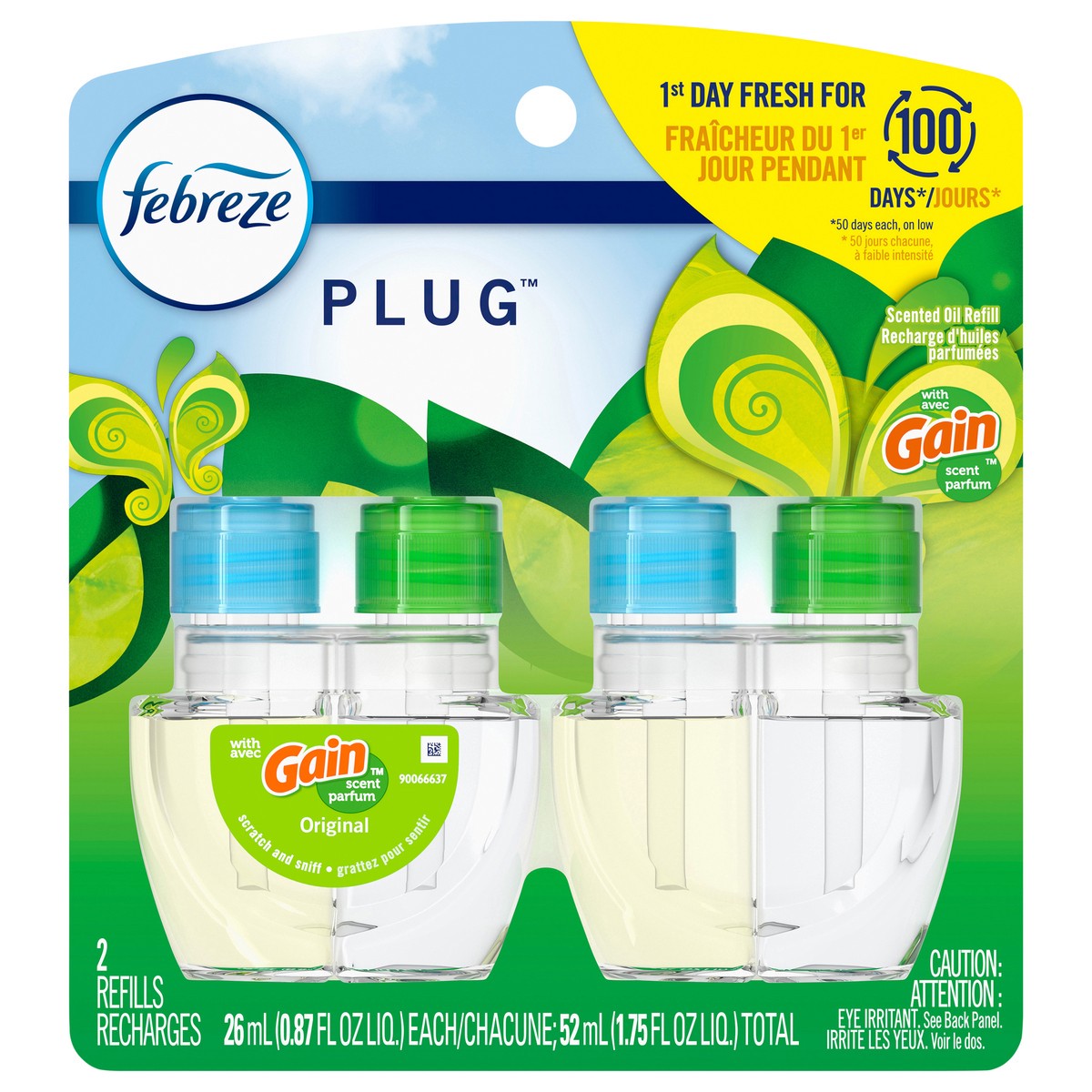slide 1 of 3, Febreze Plug In Air Freshener, Odor-Fighting Scented Oil Refill, Gain Scent, 2 Refills, 2 ct