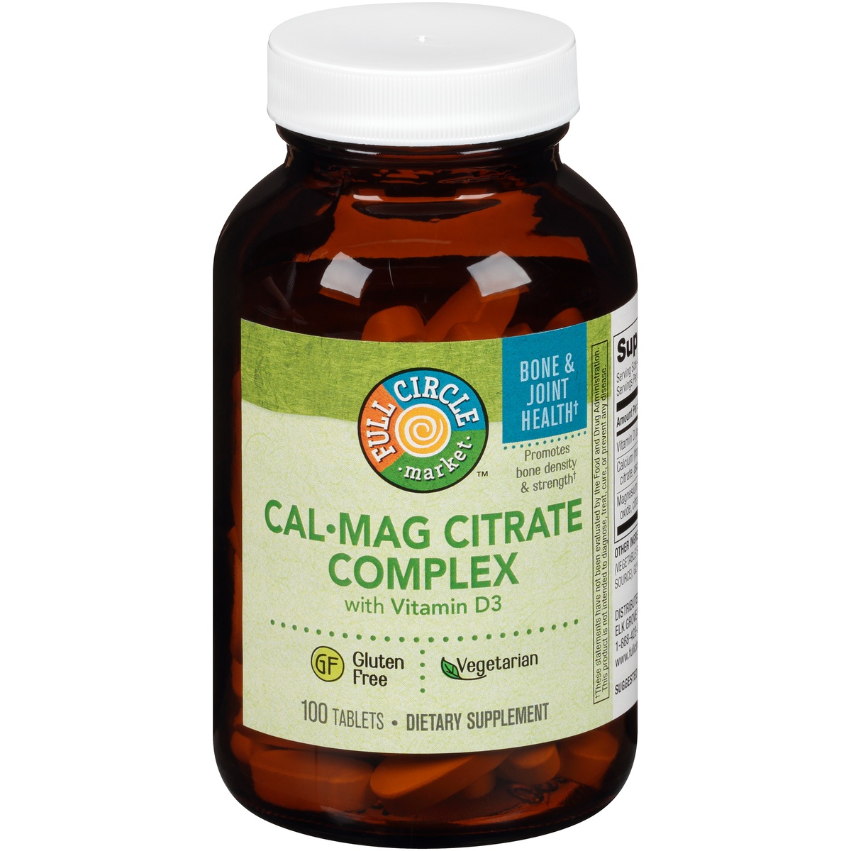 slide 1 of 1, Full Circle Market Cal-Mag Citrate Complex With Vitamin D3 Promotes Bone Density & Strength Dietary Supplement Vegetarian Tablets, 100 ct