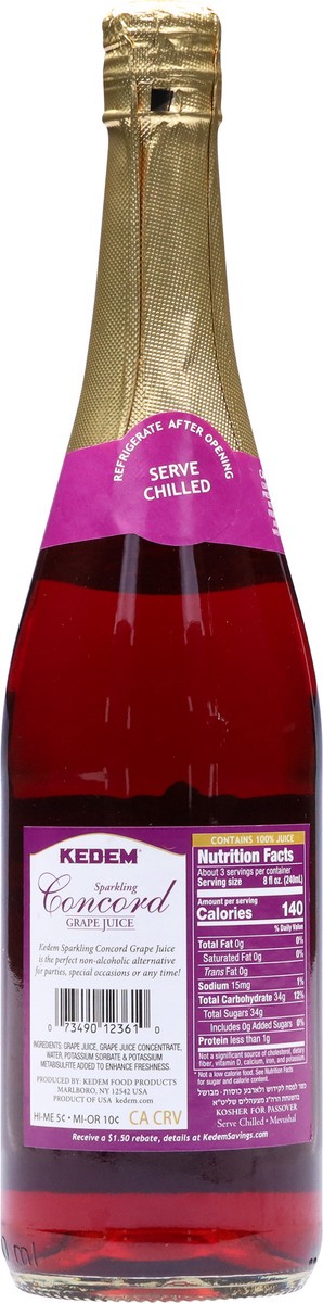 slide 4 of 9, Kedem Non Alcoholic Concord Sparkling Grape 100% Juice - 750 ml, 750 ml