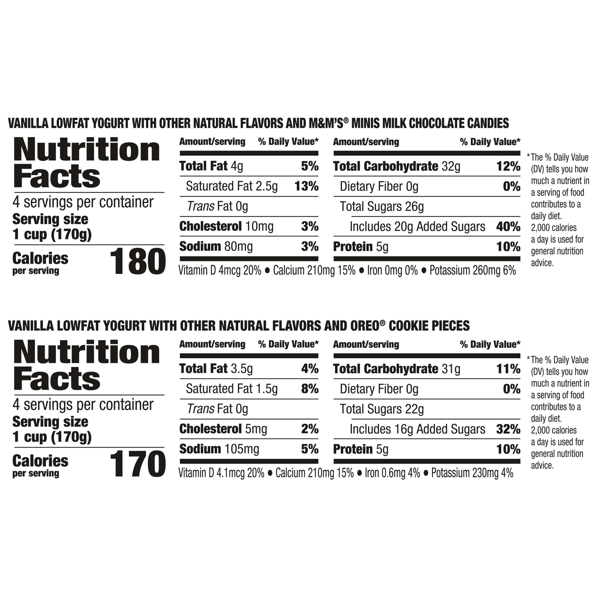 slide 4 of 5, YoCrunch Low Fat Yogurt Variety Pack, Vanilla Yogurt with M&Ms(R) and OREO(R) Cookie Pieces, 6 oz, 8 Pack, 6 oz