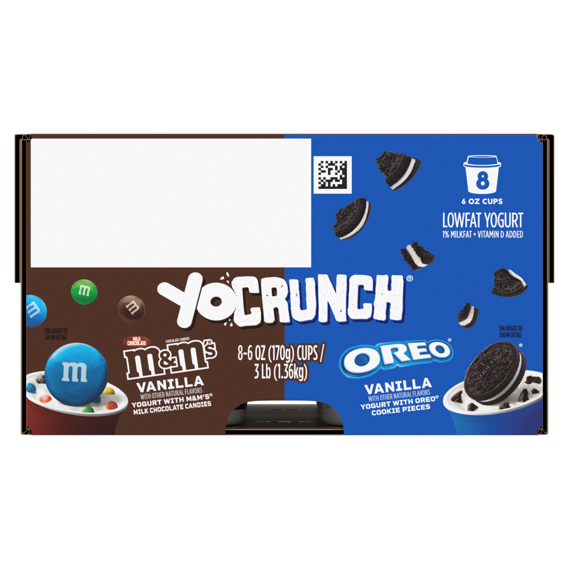 slide 4 of 5, YoCrunch Low Fat Yogurt Variety Pack, Vanilla Yogurt with M&Ms(R) and OREO(R) Cookie Pieces, 6 oz, 8 Pack, 6 oz