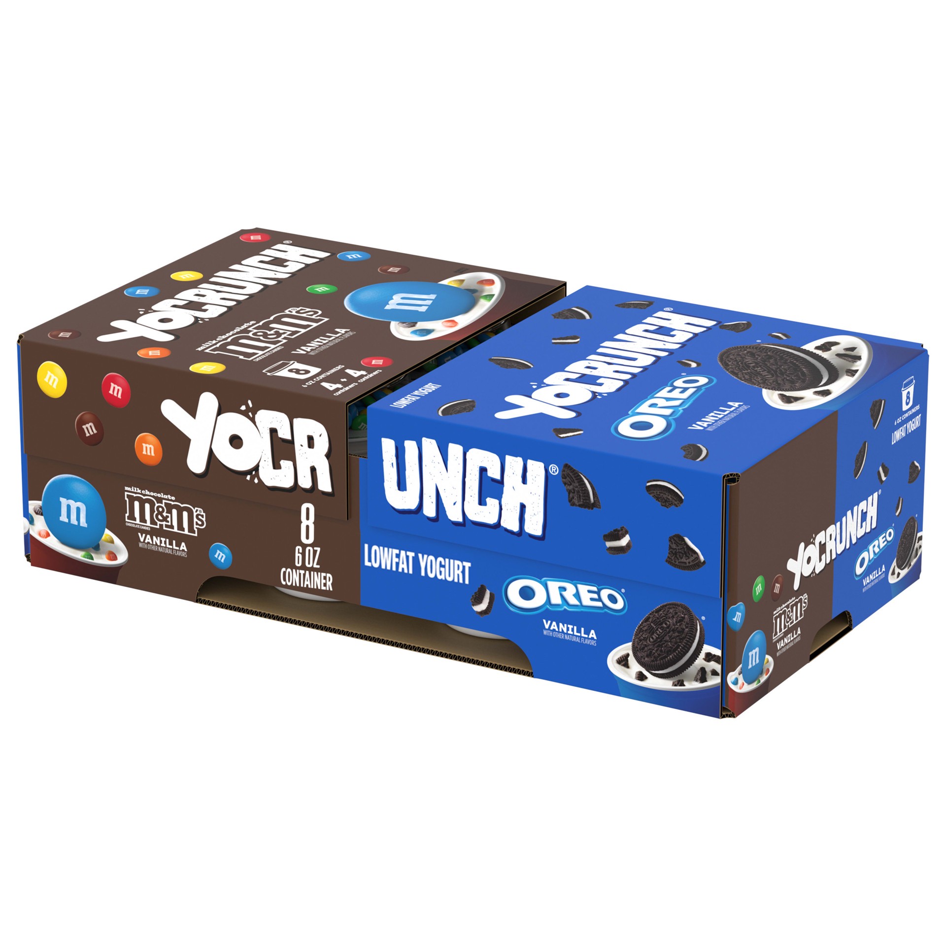 slide 1 of 5, YoCrunch Low Fat Yogurt Variety Pack, Vanilla Yogurt with M&Ms(R) and OREO(R) Cookie Pieces, 6 oz, 8 Pack, 6 oz
