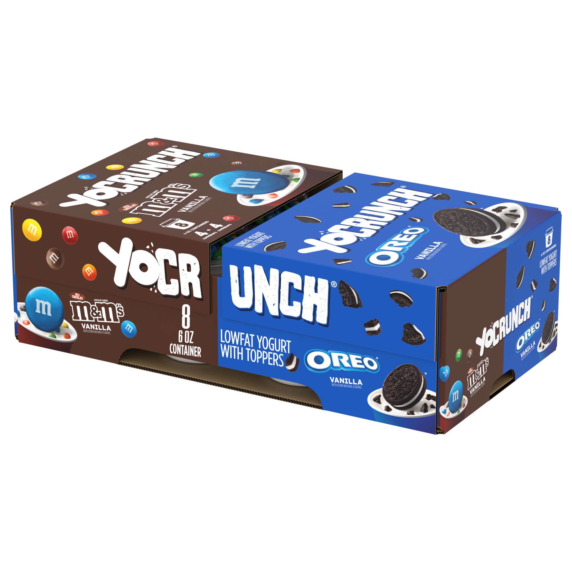 slide 1 of 5, YoCrunch Low Fat Yogurt Variety Pack, Vanilla Yogurt with M&Ms(R) and OREO(R) Cookie Pieces, 6 oz, 8 Pack, 6 oz