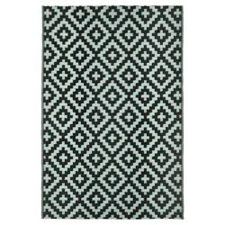 Room & Retreat Polyweave Outdoor Rug, Geometric, 48x72 In, Black Ivory