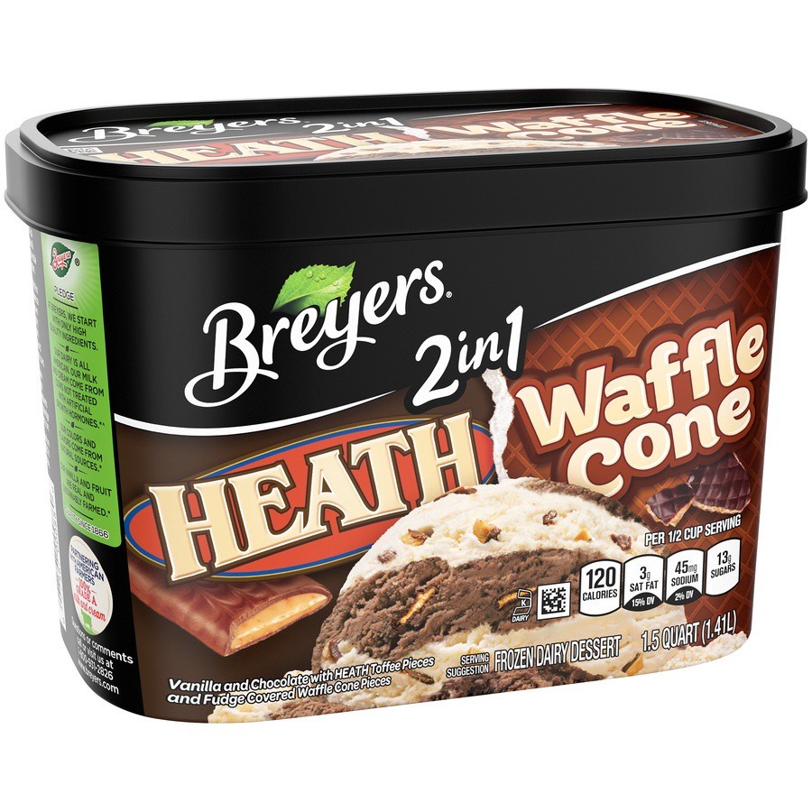 slide 2 of 8, Breyer's Breyers Frozen Dairy Dessert 2in1 Heath Waffle Cone, 1.5 Qt, 1.5 qt