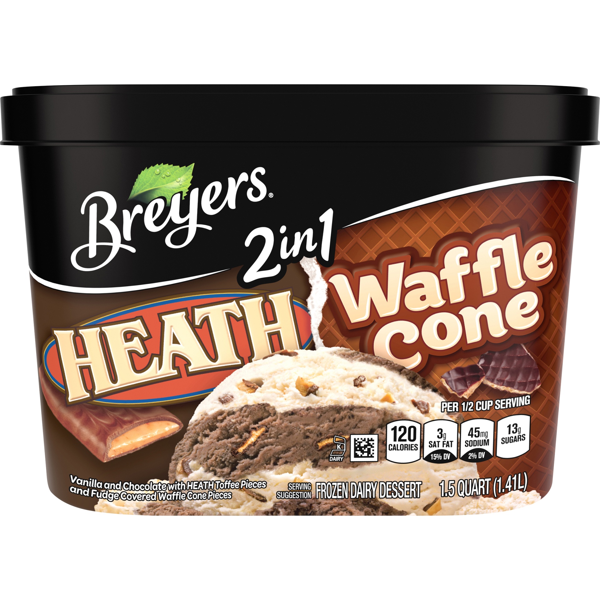 slide 6 of 8, Breyers 2n1 Heath/Waffle Cone Ice Cream, 48 oz
