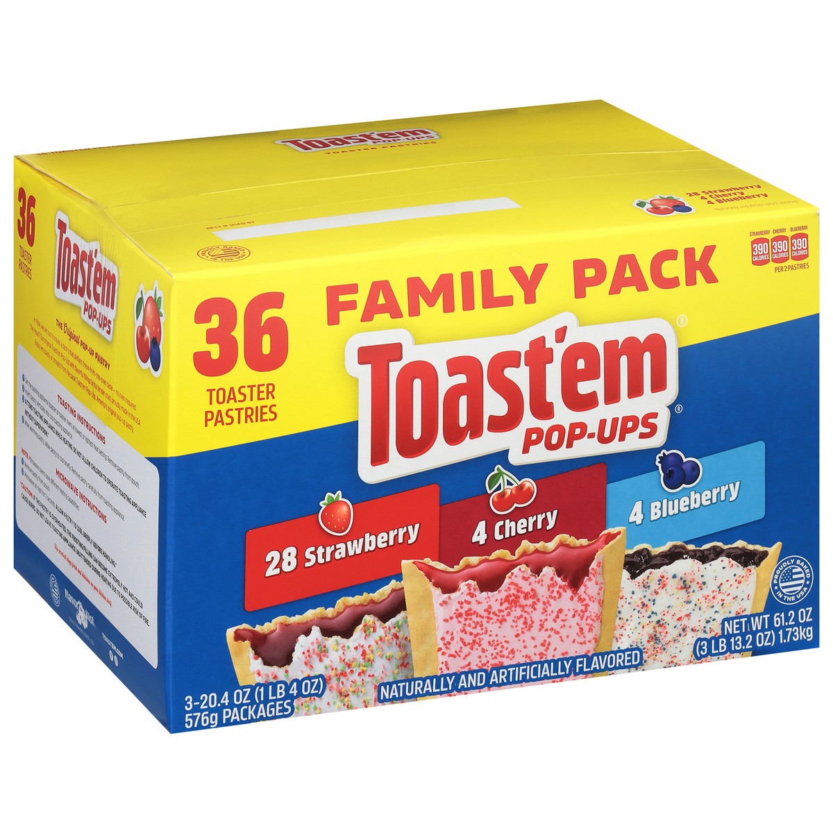 slide 8 of 9, Toast'em Pop-ups Strawberry/Cherry/Blueberry Toaster Pastries Variety Pack Family Pack 36 ea, 3 ct