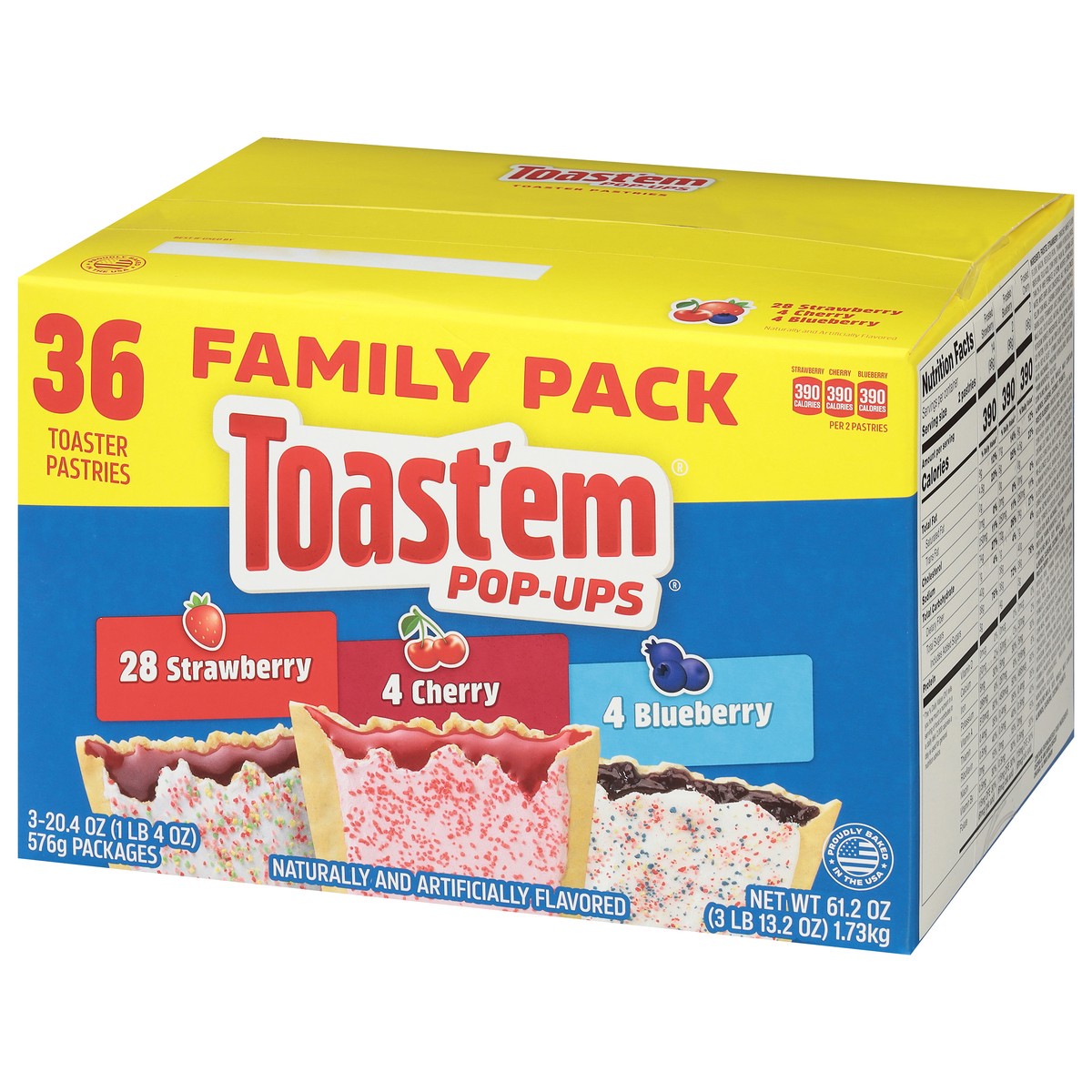 slide 4 of 9, Toast'em Pop-ups Strawberry/Cherry/Blueberry Toaster Pastries Variety Pack Family Pack 36 ea, 3 ct