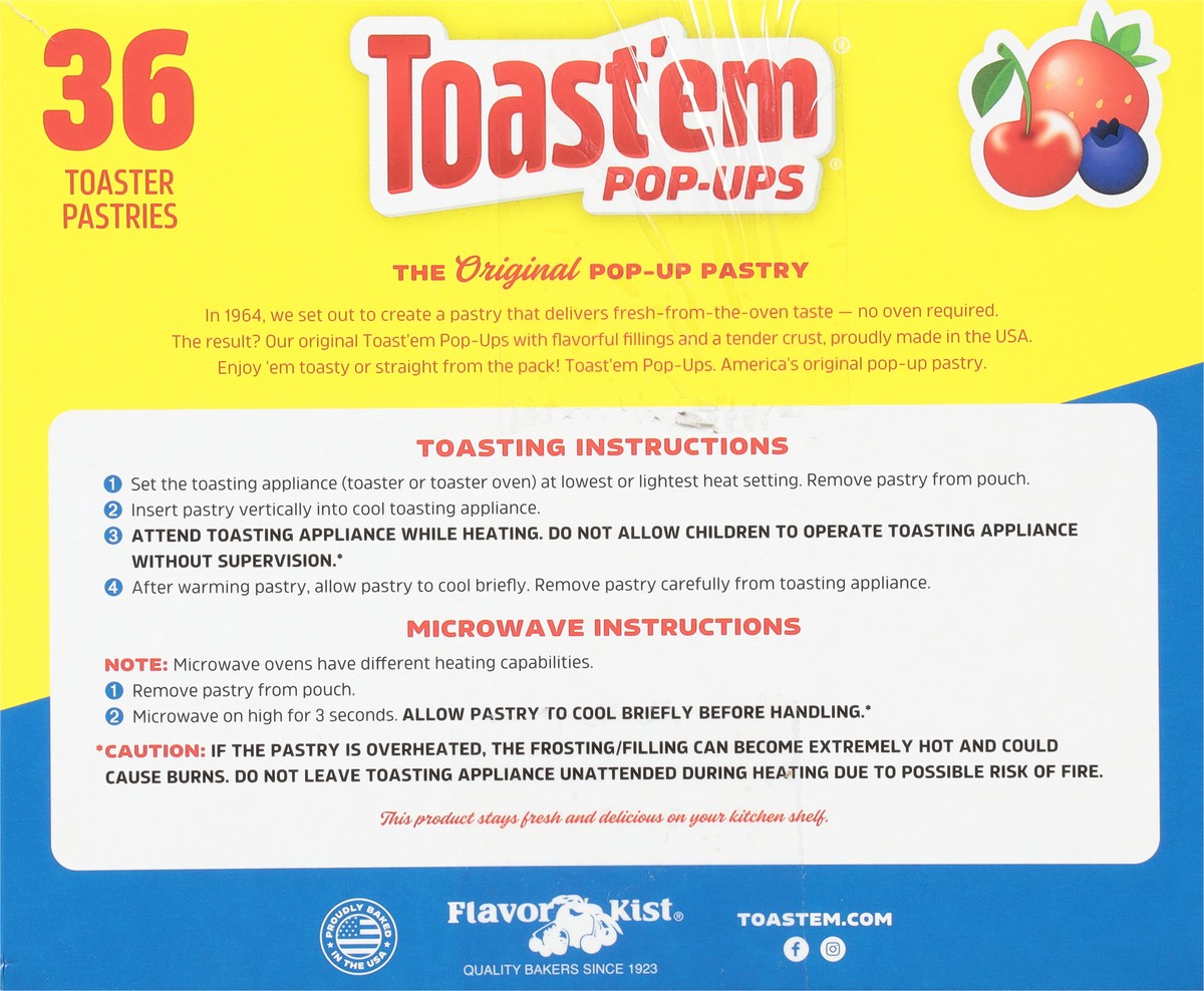 slide 6 of 9, Toast'em Pop-ups Strawberry/Cherry/Blueberry Toaster Pastries Variety Pack Family Pack 36 ea, 3 ct