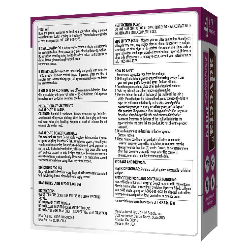 slide 3 of 3, ADVECTA Plus Flea Protection for Small Cats 4 Count, 4 ct