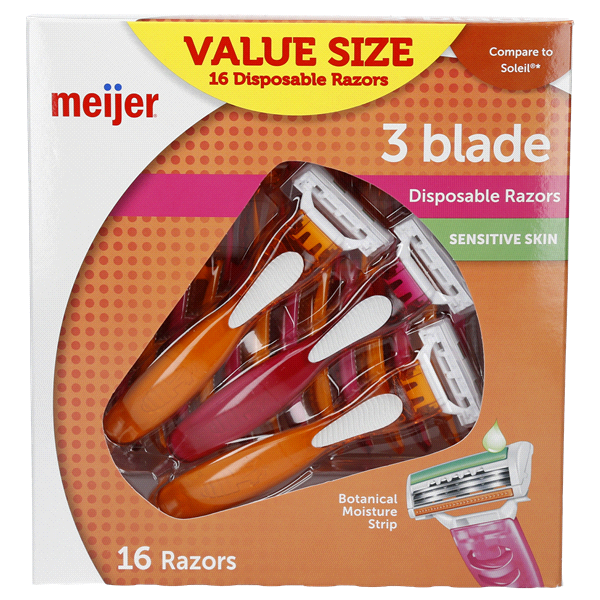 slide 1 of 1, Meijer Women's 3 Blade Disposable Razor Value Pack, 16 ct