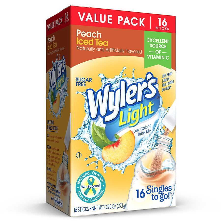 slide 1 of 3, Wyler's Light Peach Iced Tea Drink Mix Value Pack - 16 ct, 16 ct