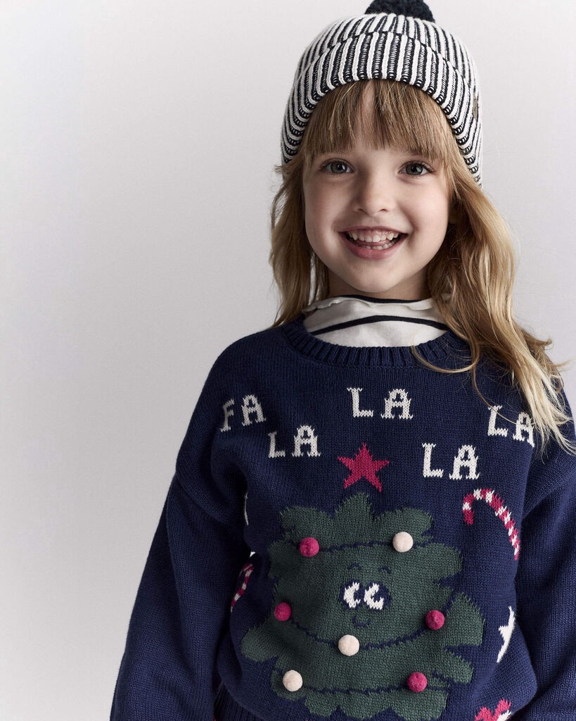 slide 4 of 7, Otteravenue Toddler Striped Pom Pom Beanie - Black/White Black/White 2T-4T, 1 ct