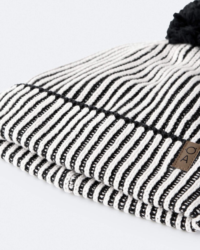 slide 3 of 7, Otteravenue Toddler Striped Pom Pom Beanie - Black/White Black/White 2T-4T, 1 ct