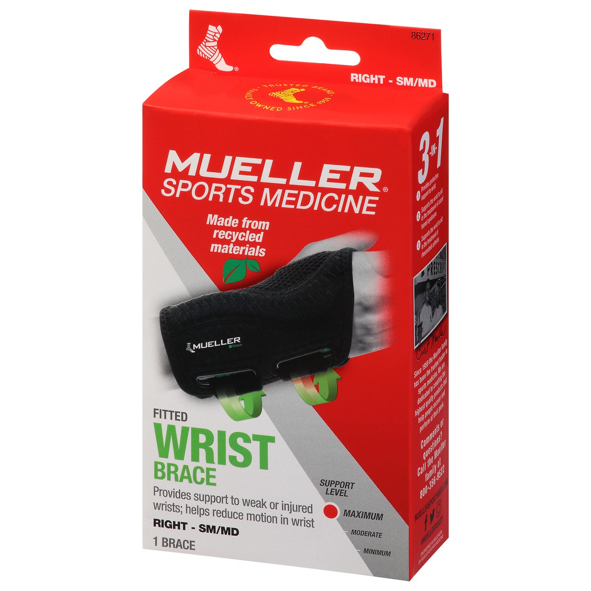 slide 6 of 10, Mueller Small/Medium Maximum Right Fitted Wrist Brace 1 ea Box, 1 ct