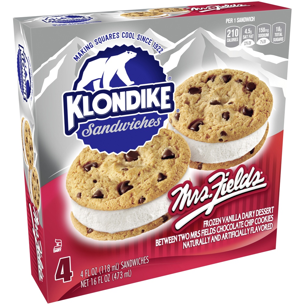 slide 2 of 5, Klondike Mrs Fields Cookie Sandwich Ice Cream, 4 ct; 4 oz