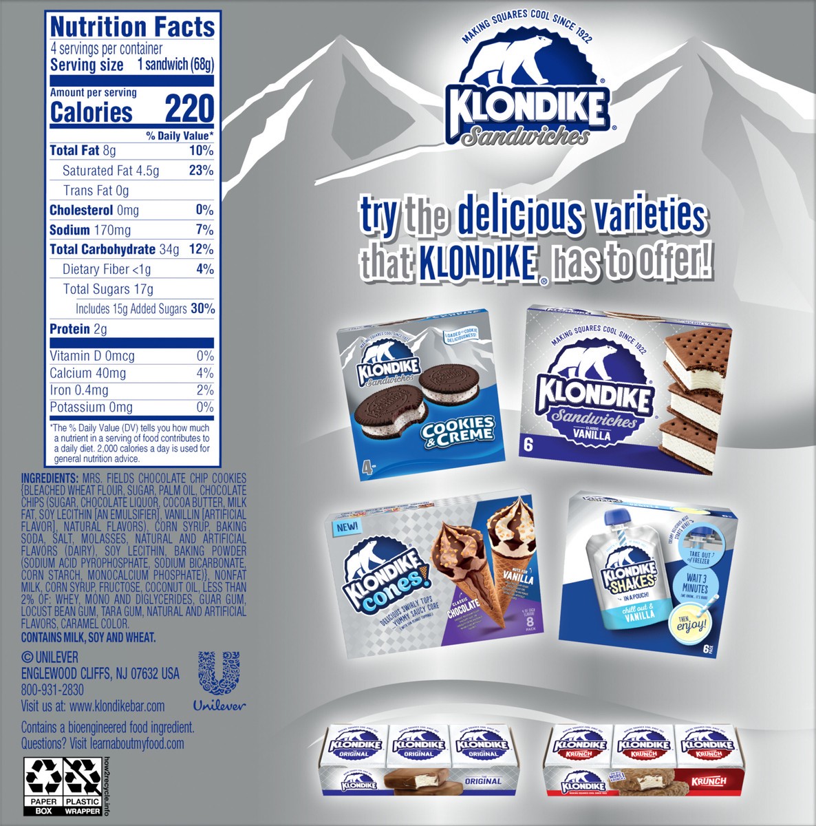 slide 2 of 9, Klondike Frozen Dairy Dessert Sandwiches Mrs.Fields, 4 fl oz, 4 Count, 4 fl oz