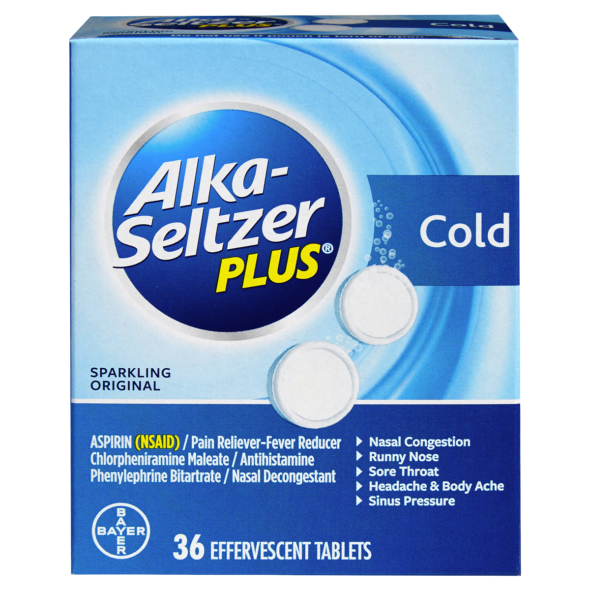 slide 1 of 3, Alka-Seltzer Plus Cold Formula Sparkling Original Effervescent Tablet, 36 ct