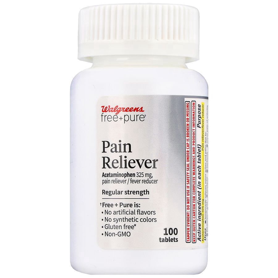 slide 3 of 5, Walgreens Free & Pure Pain Reliever Acetaminophen 325 mg Tablets Regular Strength, 100 ct