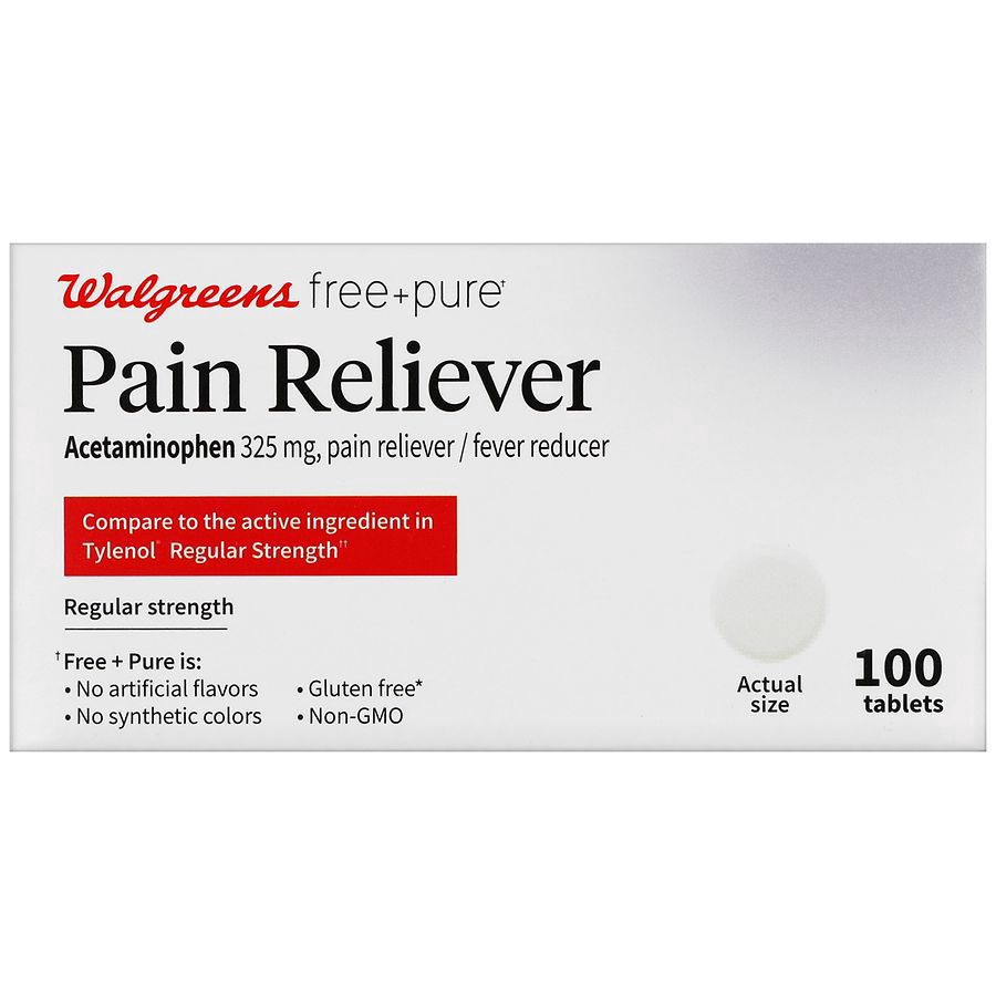slide 1 of 5, Walgreens Free & Pure Pain Reliever Acetaminophen 325 mg Tablets Regular Strength, 100 ct