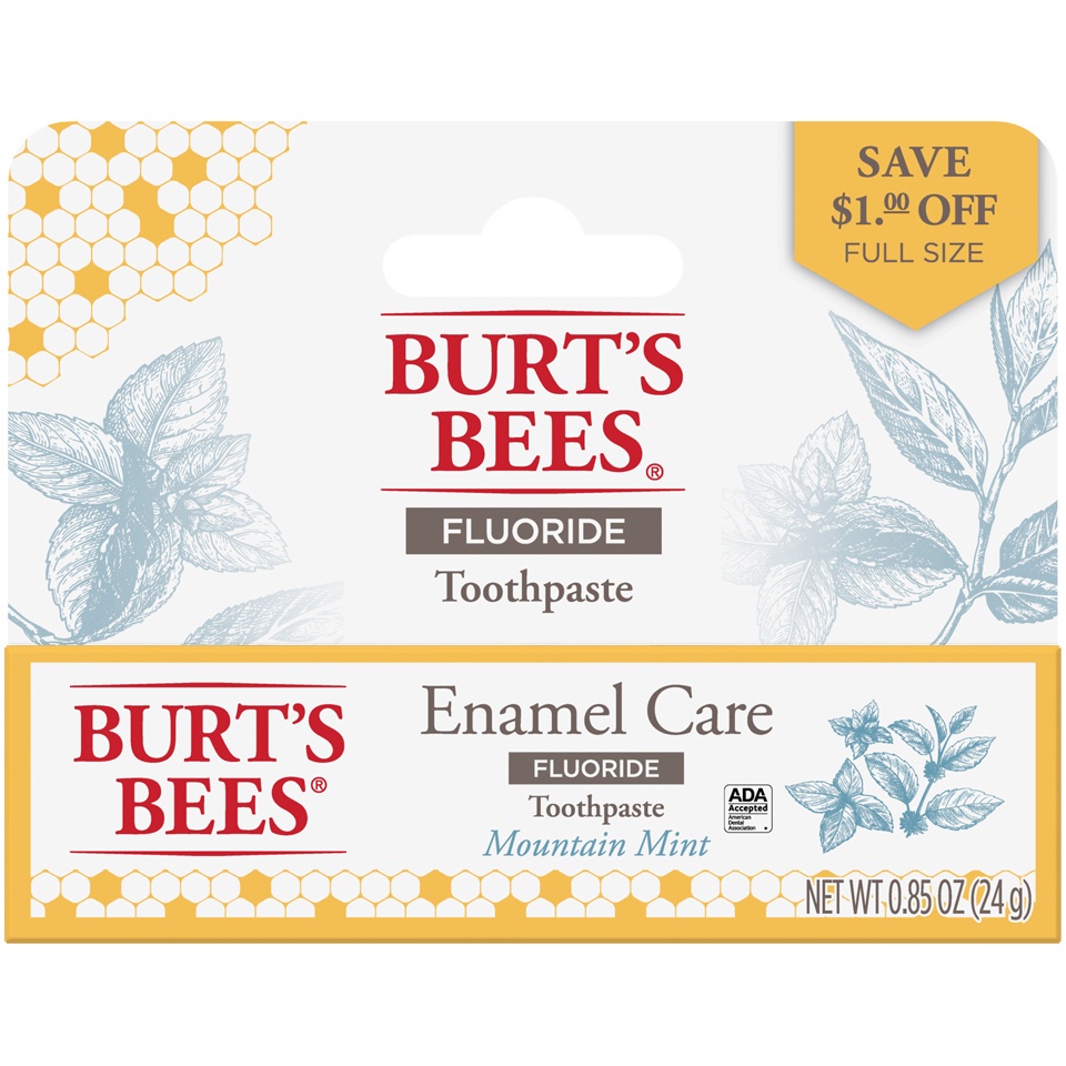 slide 1 of 1, Burt's Bees Toothpaste With Fluoride, Enamel Care, Mountain Mint, 0.85 Oz, 0.85 oz