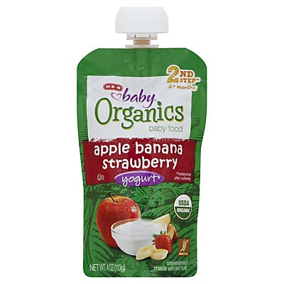 slide 1 of 1, H-E-B Baby Organics Apple Banana Strawberry Yogurt, 4 oz