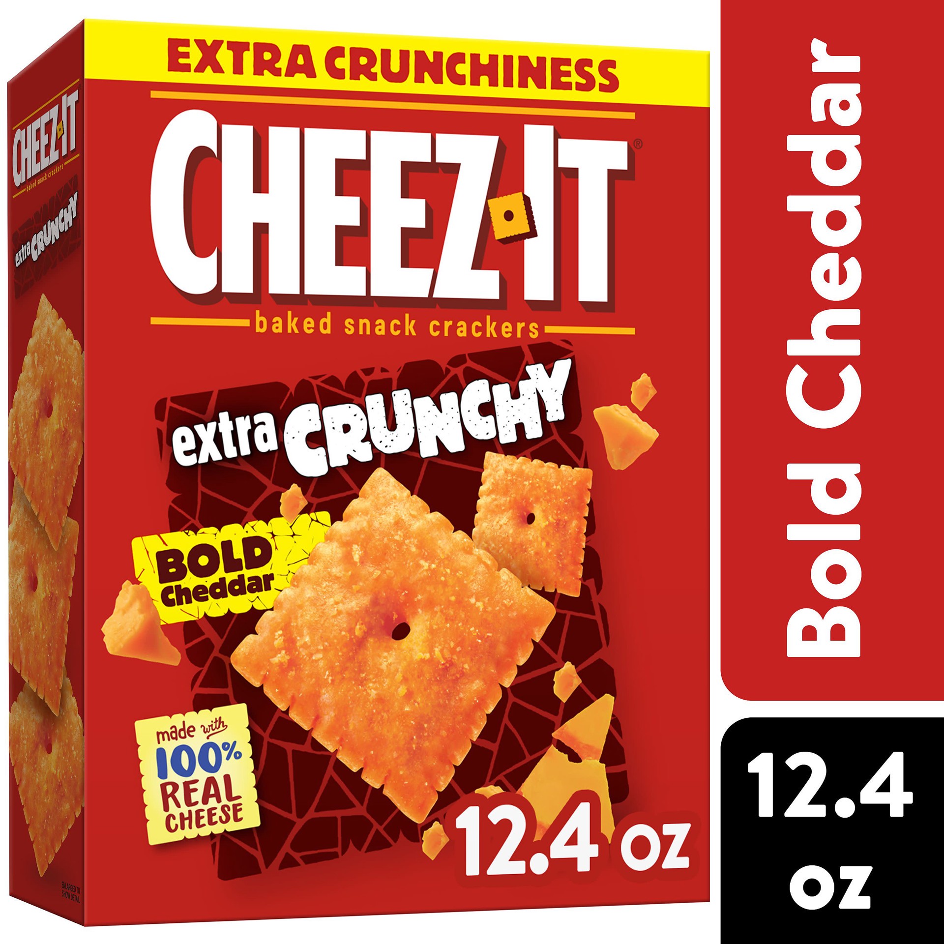 slide 1 of 5, Cheez-It Extra Crunchy Cheese Crackers, Baked Snack Crackers, Lunch Snacks, Bold Cheddar, 12.4oz Box, 1 Box, 12.4 oz