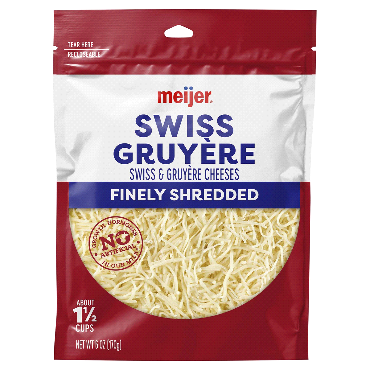 slide 1 of 2, Meijer Finely Shredded Swiss Gruyere Cheese, 6 oz