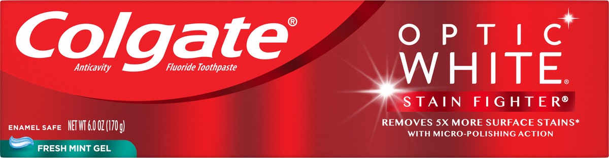 slide 6 of 7, Colgate Optic White Stain Fighter Teeth Whitening Toothpaste Gel, Fresh Mint Gel, 6 oz