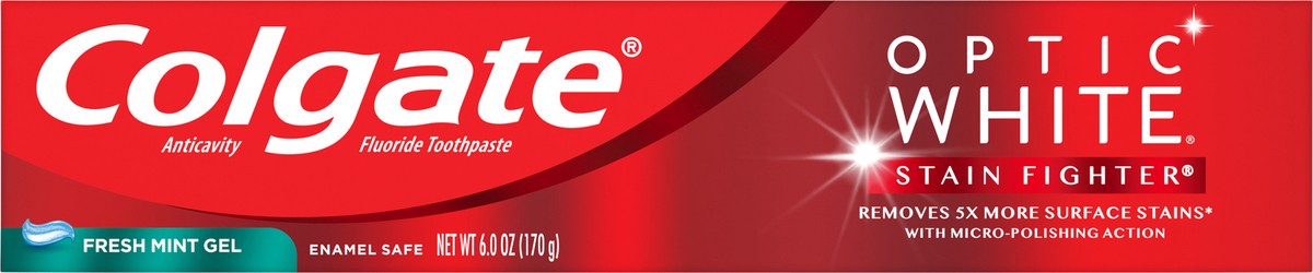 slide 7 of 7, Colgate Optic White Stain Fighter Teeth Whitening Toothpaste Gel, Fresh Mint Gel, 6 oz