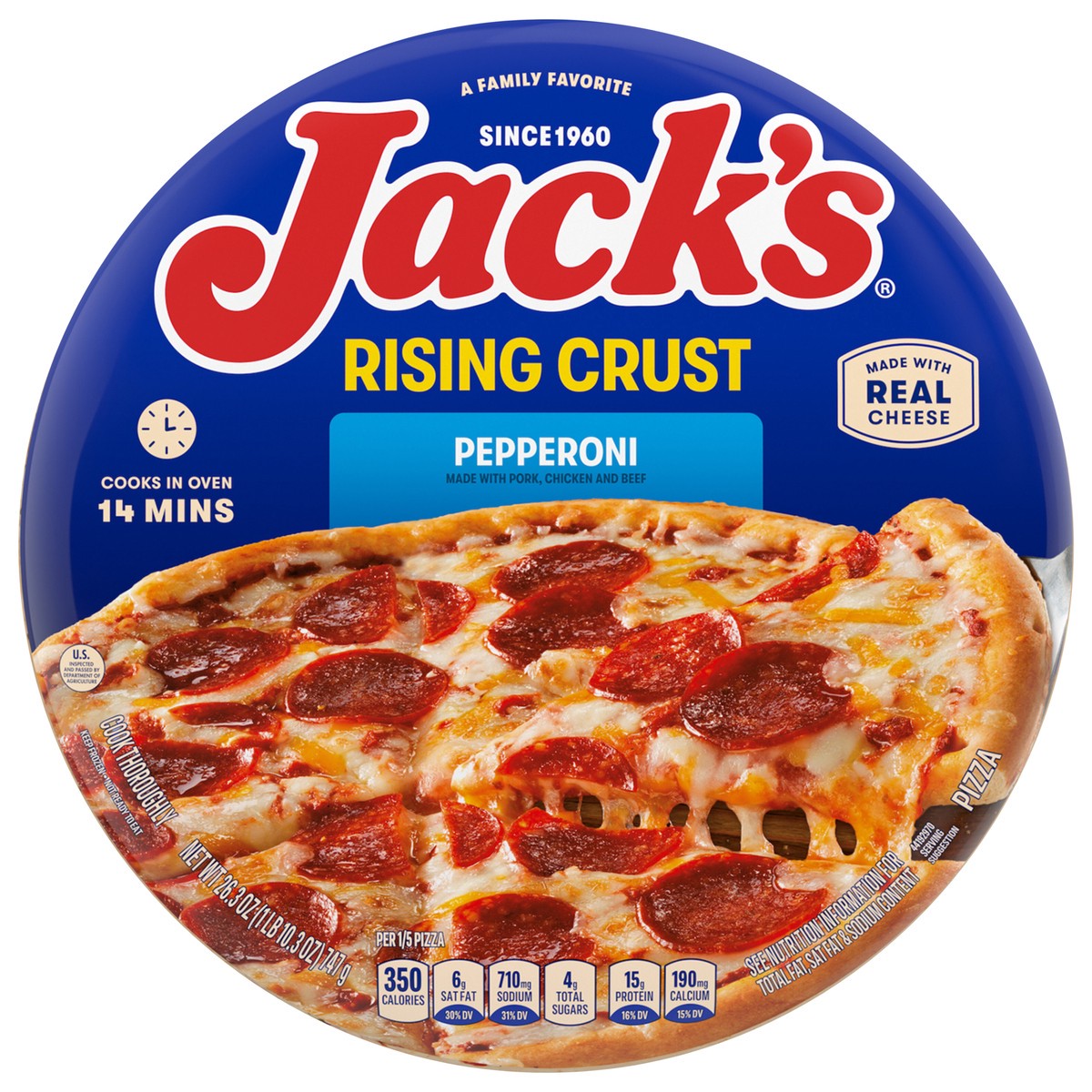 slide 1 of 24, Jack's Rising Crust Pepperoni Frozen Pizza, 26.3 oz