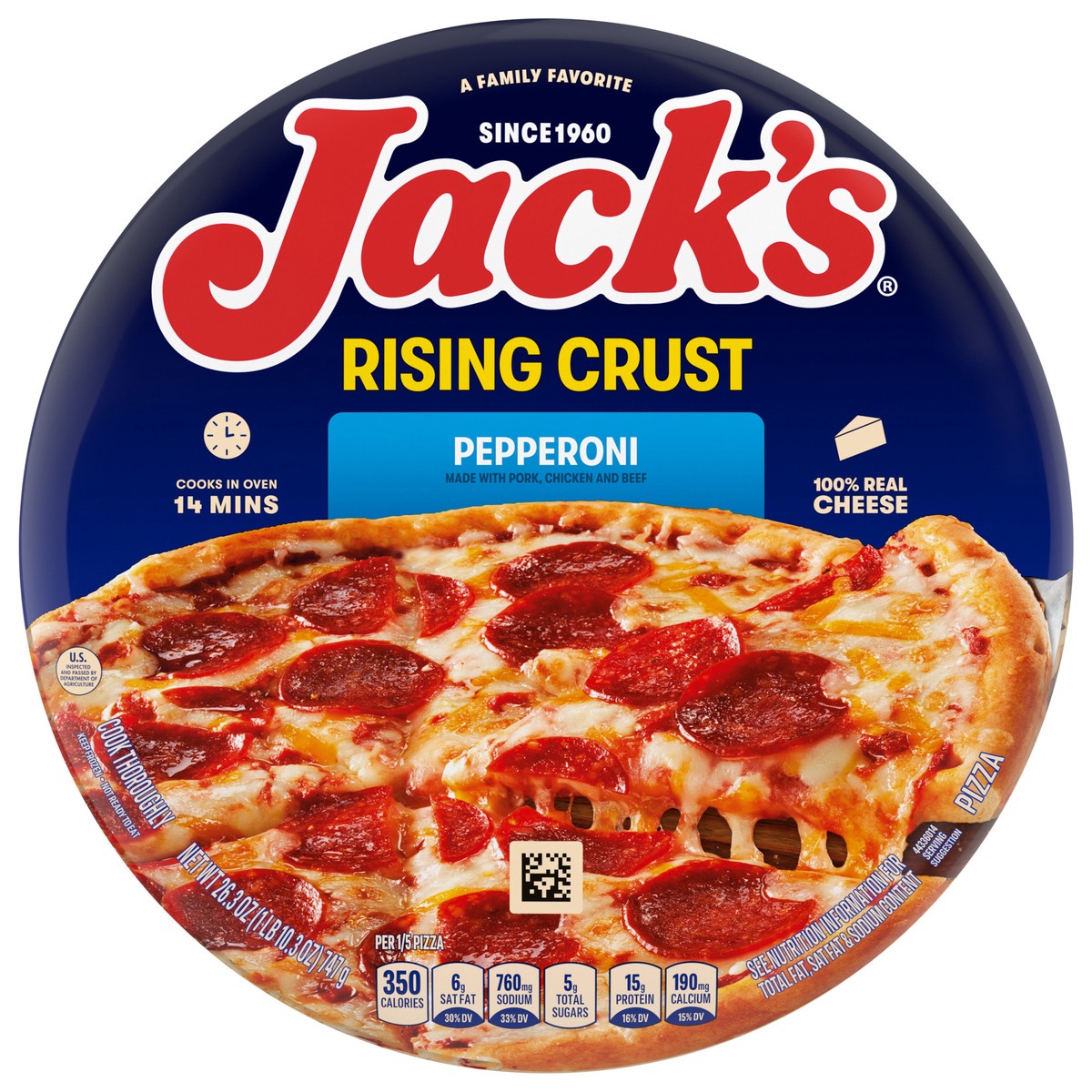 slide 1 of 24, Jack's Rising Crust Pepperoni Frozen Pizza, 26.3 oz