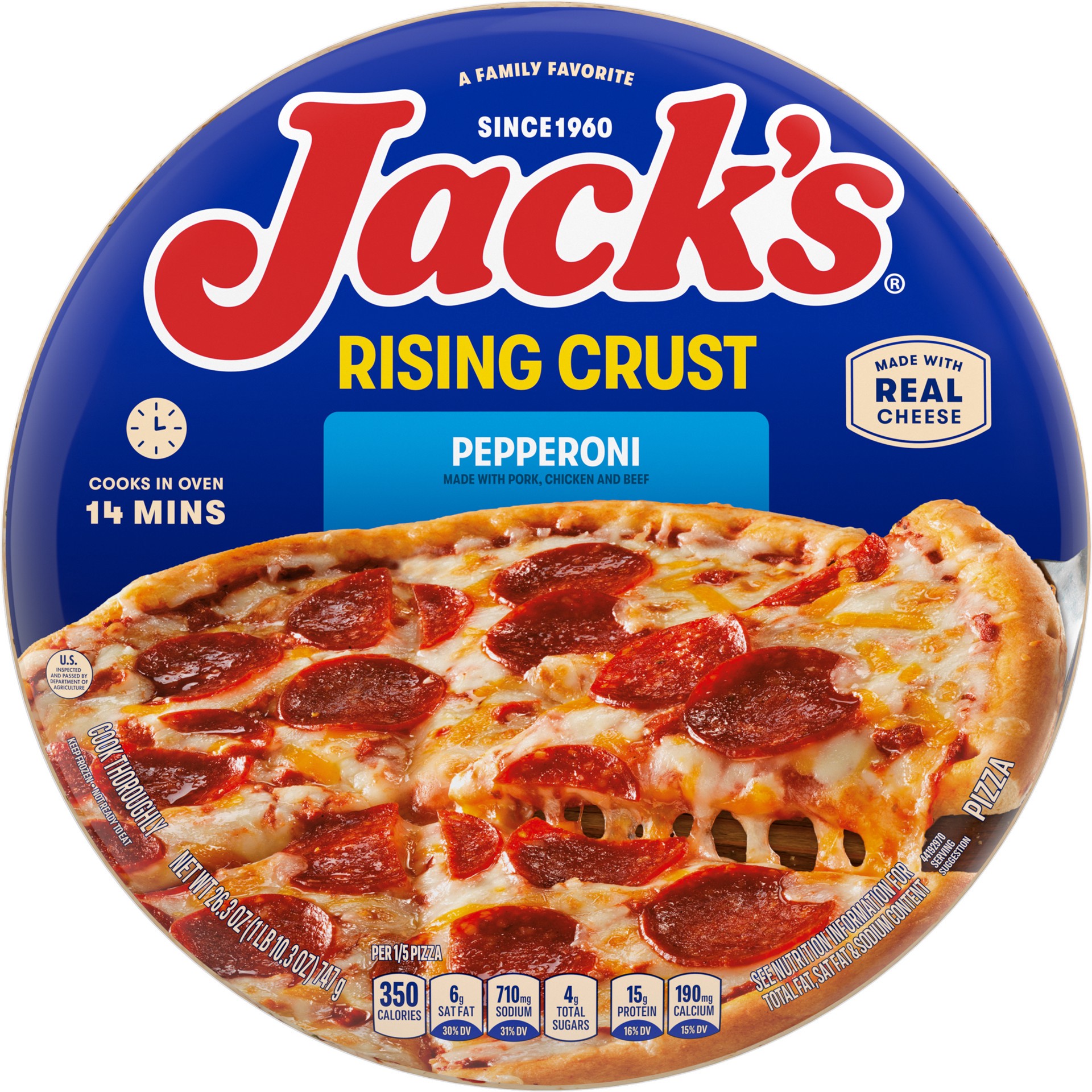 slide 1 of 24, Jack's Rising Crust Pepperoni Frozen Pizza, 26.3 oz