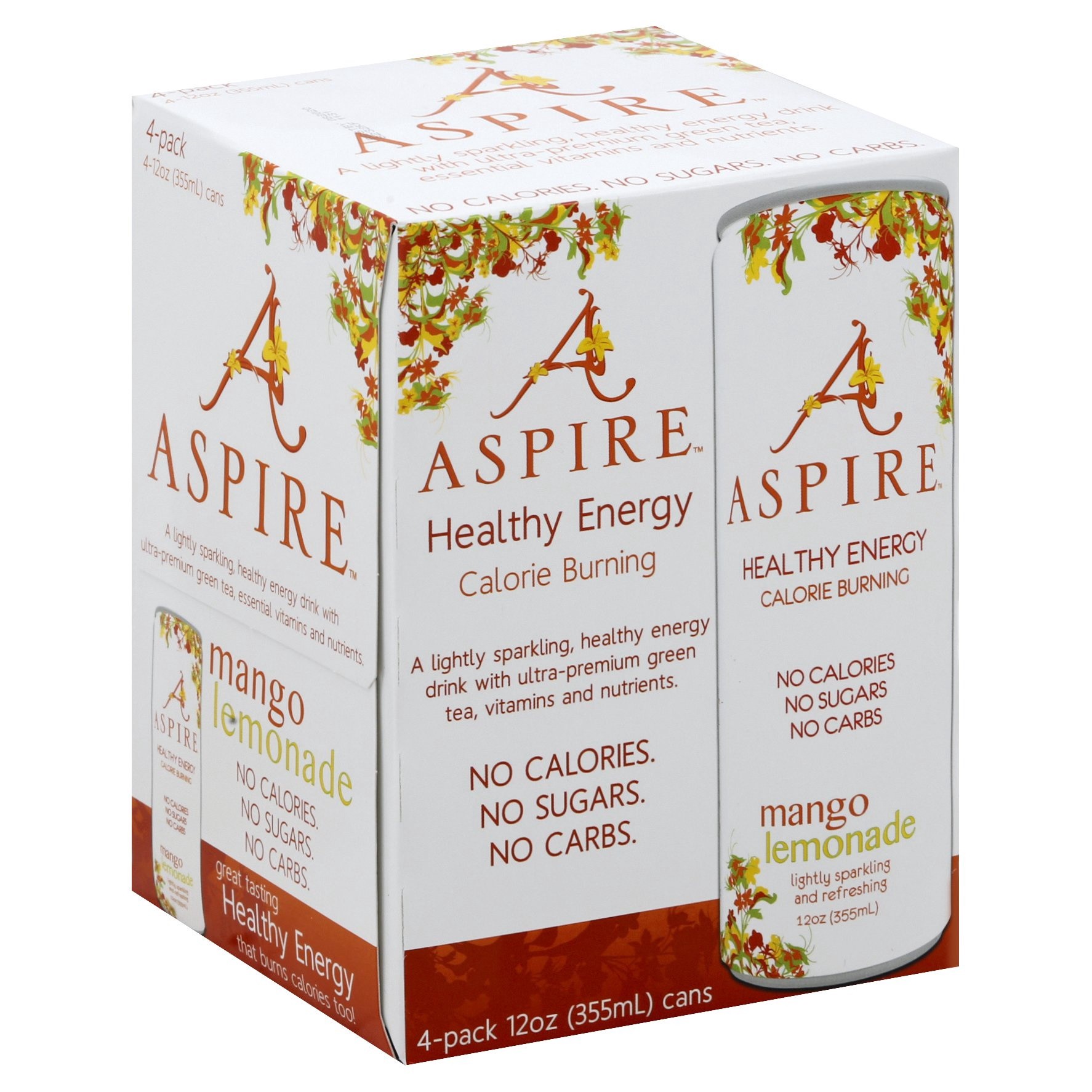 slide 1 of 1, Aspire Healthy Mango Lemonade Energy Drink 4 - 12 fl oz Cans, 4 ct; 12 fl oz