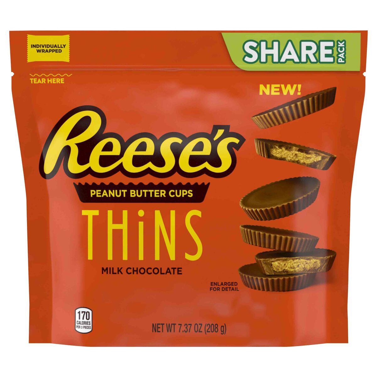 slide 1 of 92, Reese's Peanut Butter Candy, Milk Chocolate, Peanut Butter, Thins, 7.37 oz