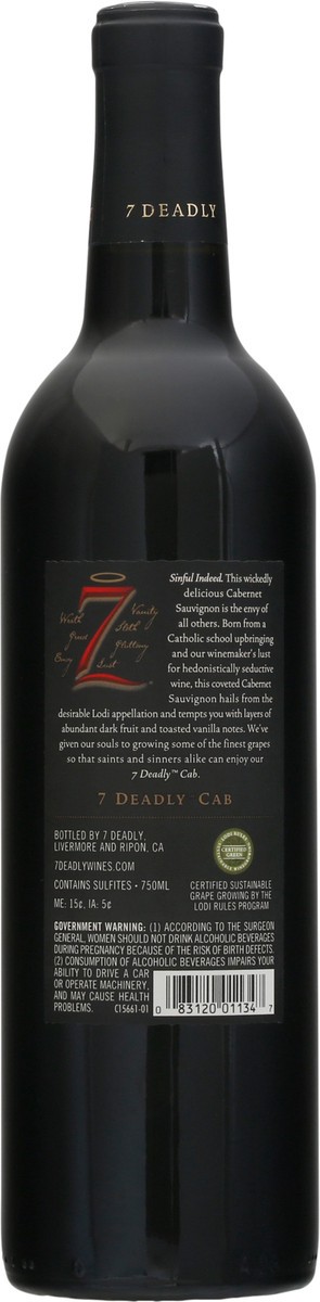 slide 10 of 12, 7 Deadly Zins Cabernet Sauvignon Red Wine – 750ml, 2018 California, 750 ml