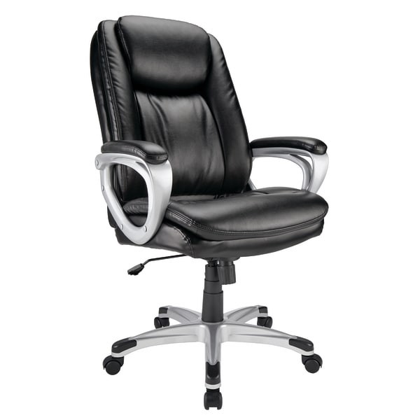 slide 1 of 6, Realspace Treswell Bonded Leather High-Back Executive Chair, Black/Silver, 1 ct