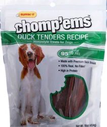 Ruffin' It Chomp'ems Homestyle Duck Tenders Recipe Treats for Dogs 16 oz