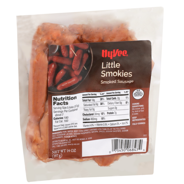 slide 1 of 1, Hy-vee Little Smokies Smoked Sausage, 14 oz