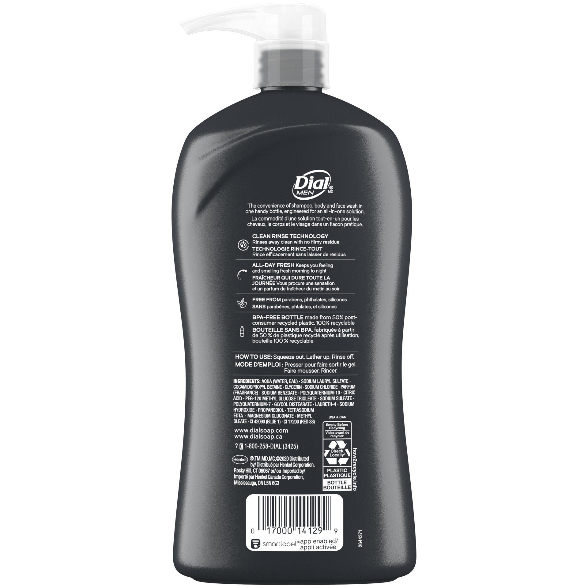 slide 2 of 5, Dial Men 3in1 Body, Hair and Face Wash, Hydro Fresh, 32 fl oz, 32 fl oz