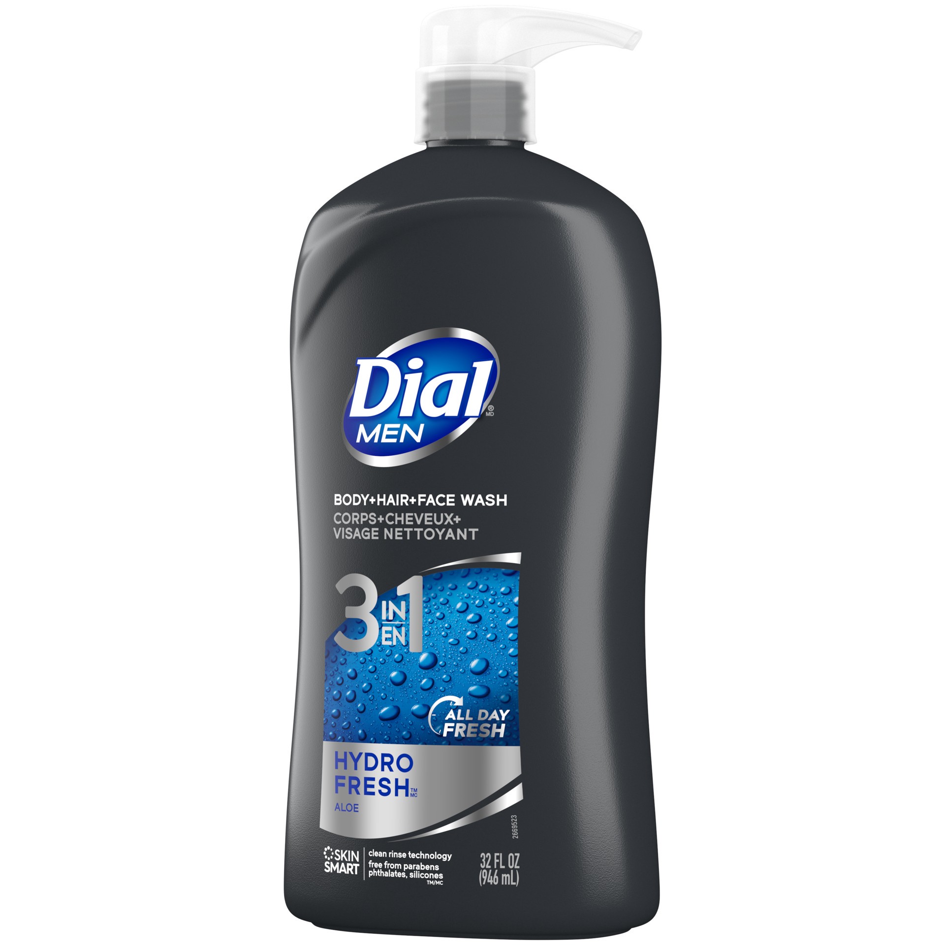 slide 1 of 5, Dial Men 3in1 Body, Hair and Face Wash, Hydro Fresh, 32 fl oz, 32 fl oz