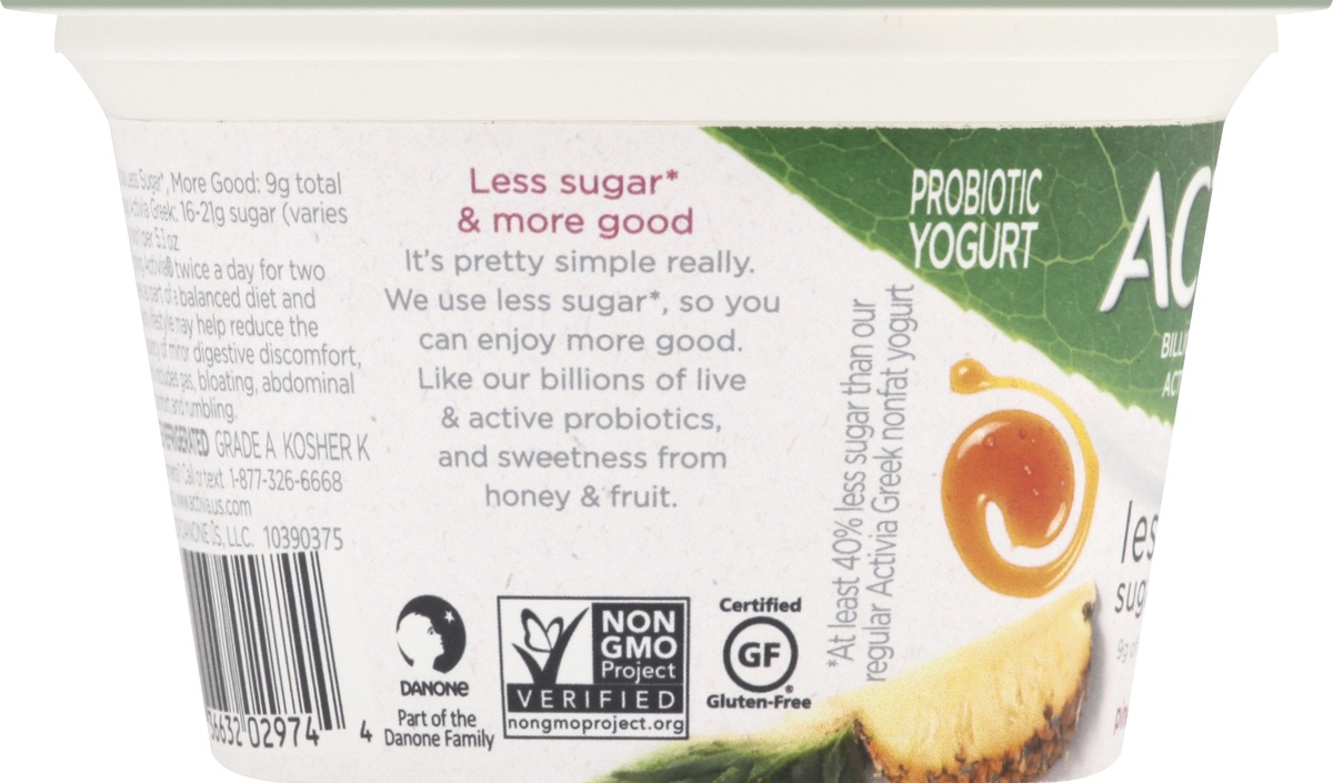 slide 5 of 8, Activia Less Sugar & More Good Pineapple & Passion Fruit Probiotic Yogurt, 5.3 oz