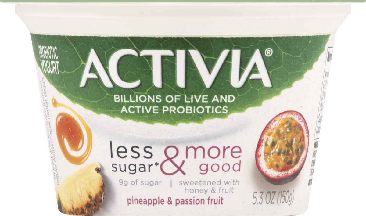 slide 7 of 8, Activia Less Sugar & More Good Pineapple & Passion Fruit Probiotic Yogurt, 5.3 oz