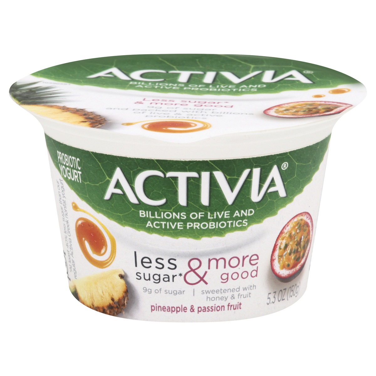 slide 1 of 8, Activia Less Sugar & More Good Pineapple & Passion Fruit Probiotic Yogurt, 5.3 oz