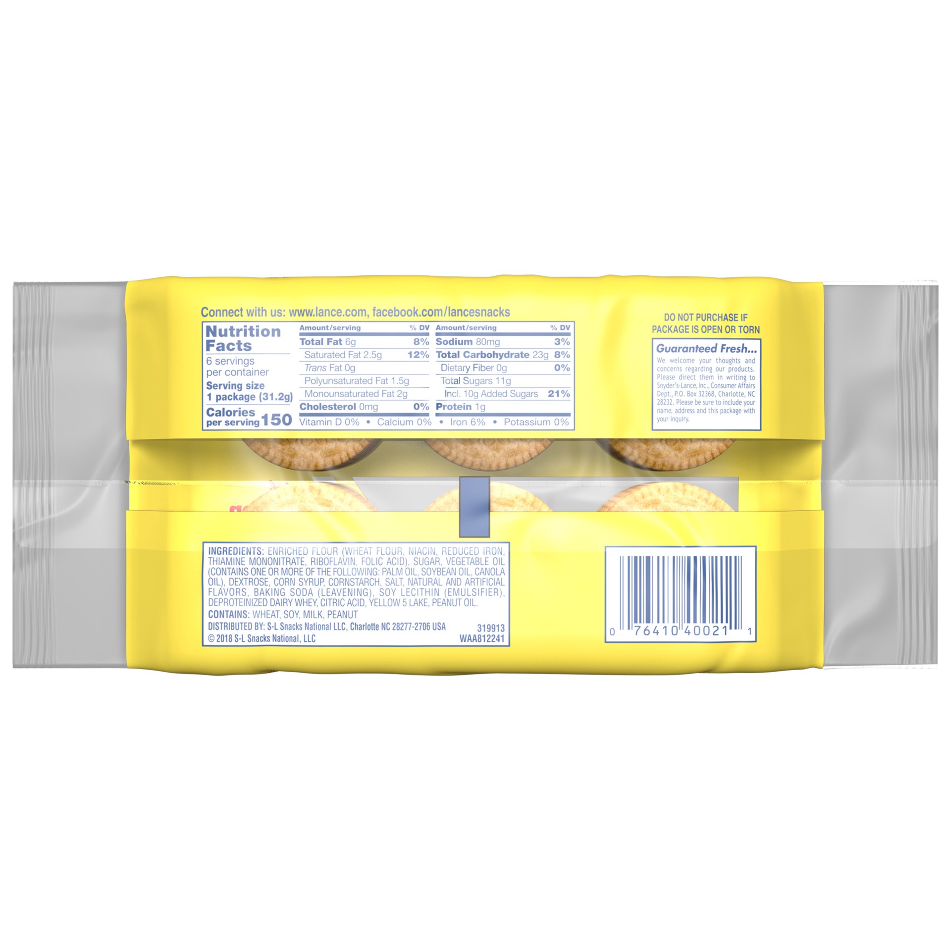 slide 4 of 4, Lance Sandwich Cookies, Nekot Lemon Creme, 6 Ct, 6.6 oz