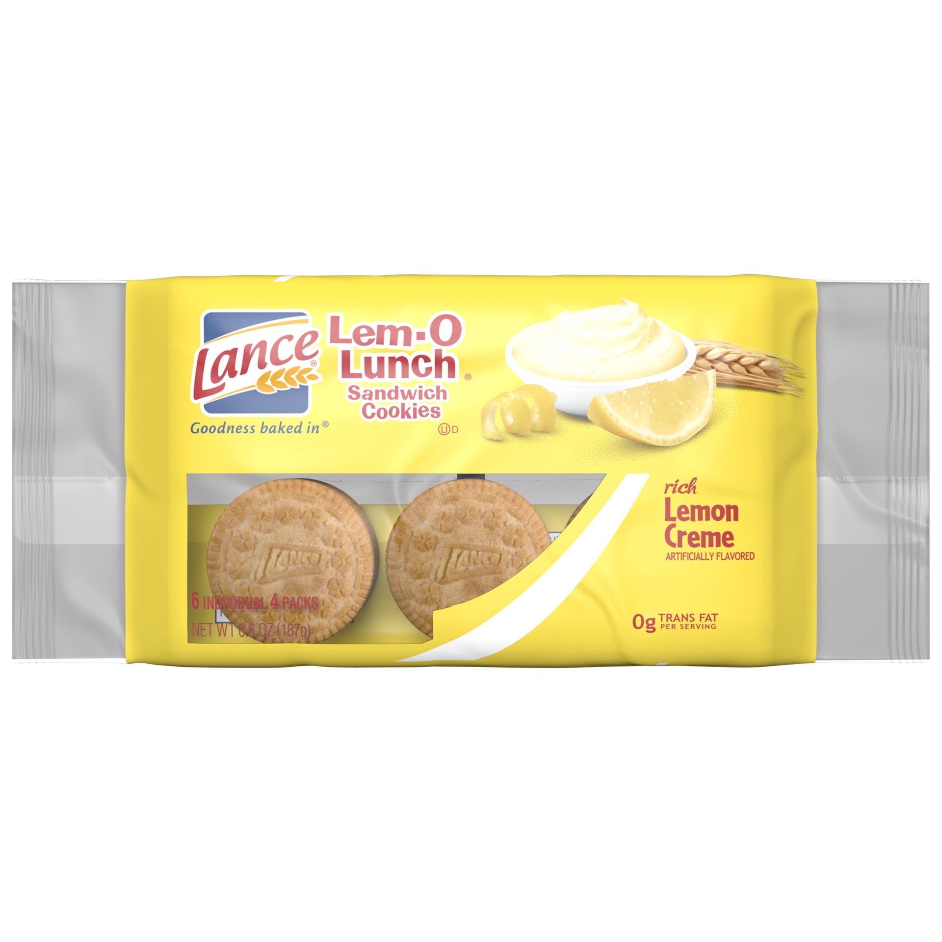 slide 1 of 4, Lance Sandwich Cookies, Nekot Lemon Creme, 6 Ct, 6.6 oz